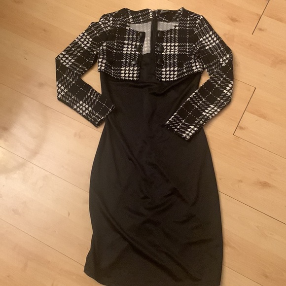Cute midi dress bodycon sz Medium Black & White plaid - Picture 5 of 11